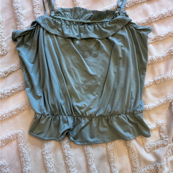 Volcom Teal Butterfly Ruffle Cami - Picture 2 of 3